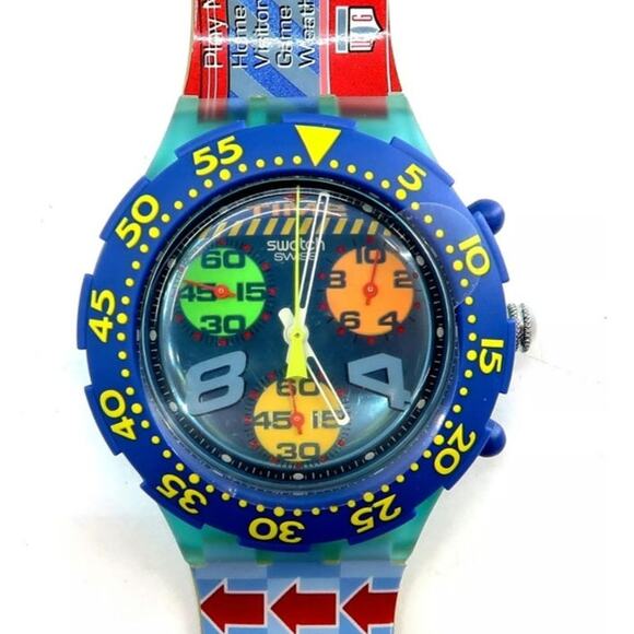Vintage Swatch AquaChrono Watch "GAME OVER" SEL101 with Case & Papers 1995 NOS - Picture 1 of 8